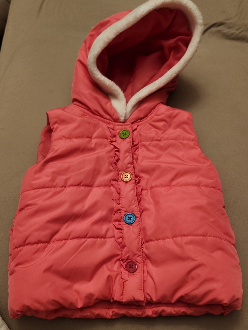Gymboree Pink Hooded Puffer Vest with Colorful Buttons Size 2/3 T